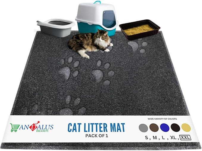 Andalus Jumbo Cat Litter Mat, Pack of 1 - Waterproof, Non-Slip & Easy to Clean Cat Litter Box Mat for Extra Efficient Pet Litter-Trapping, Grey (47” X 35”)