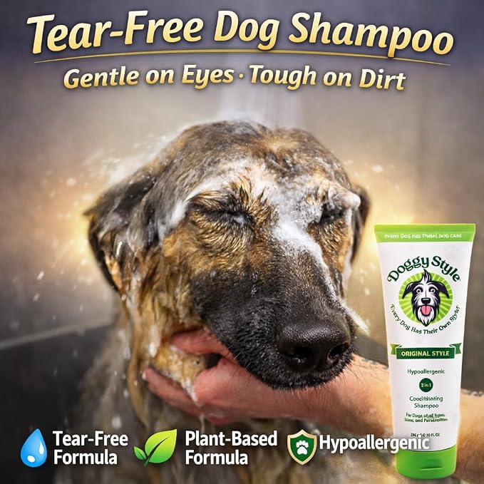 Doggy Style 2-in-1 Dog Shampoo & Conditioner, 60% Less Water, 4X More Product per Bottle, Tear-Free, Concentrated Paste Formula, Plant-Based, Hypoallergenic, Sulfate-Free, for All Breeds and Dogs