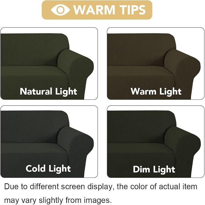 H.VERSAILTEX Stretch Sofa Covers for 3 Cushion Couch Covers Sofa Slipcovers for Living Room Feature Thick Checked Jacquard Fabric with Elastic Bottom(X-Large Sofa 101"-110" Wide, Olive)