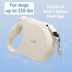 TUG Quest Retractable Dog Leash | 360° Tangle-Free Retraction | 16 ft Strong Nylon Tape (Large, Cream)