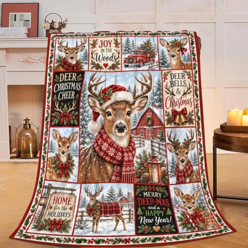 Christmas Deer Throw Blanket Reindeer Snowy Forest Holiday Gifts 60''x80'' by Fuzawet