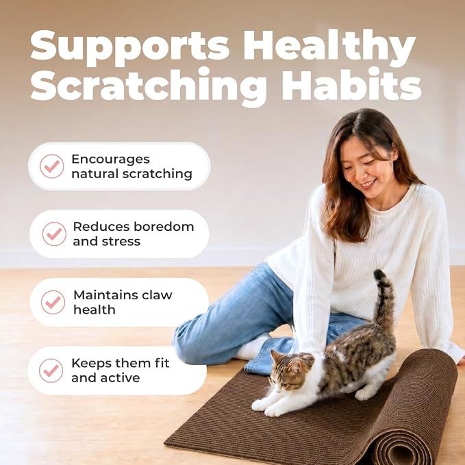 Catify Peel & Stick Cat Scratching Mat - Brown, L:39" | 39" x 15", Self-Adhesive Scratch Carpet, Furniture Protector for Couch, Sofa, Wall & Door, Indoor Kittens & Cats
