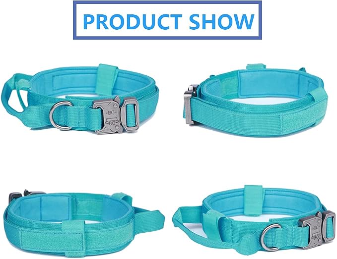 Tactical Dog Collar for Large Dogs with Control Handle,Blue,S | 1000D Heavy-Duty Nylon Fabric,Quick-Release Metal Buckle,Adjustable Fit,Soft-Padded Webbing,D-Ring,for Training & Hiking