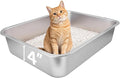 Small Stainless Steel Litter Box, 17.5"×13.6"×4" | Metal Litter Box, Low Side Easy Entry, Rust-Proof, Non Stick, No Smell Easy to Clean for Kittens, Elderly Cats, Rabbits