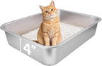 Small Stainless Steel Litter Box, 17.5"×13.6"×4" | Metal Litter Box, Low Side Easy Entry, Rust-Proof, Non Stick, No Smell Easy to Clean for Kittens, Elderly Cats, Rabbits