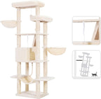 Heybly Cat Tree, 68 inch Multi-Level Cat Tower for Indoor Cats HCT025M | Cat Condo with 2 Widened Plush Perches, 2 Cozy Baskets, Scratching Board and Big Caves, Beige