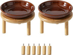 Havniva Elevated Cat Bowls, Ceramic Cat Bowl with Bamboo Stand Wide Opening | 5.7” Raised Cat Food Bowls, Whisker Friendly Cat Dish, Anti-Slip Cat Water Bowls, Shallow Cat Bowls, Cat Food & Water Bowl