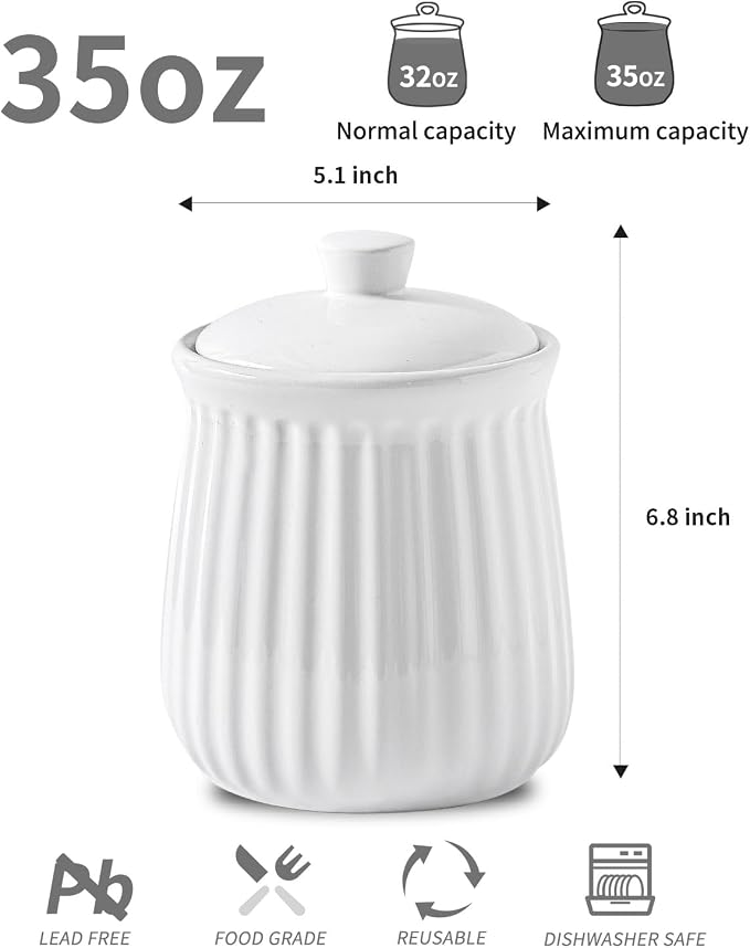Hasense Kitchen Storage Containers, 35 oz Kitchen Canister with Airtight Lids, Cookie Candy Jar for Coffee Beans, Tea-leave, Sugar, Salt, Flour, Spice, Coffee Container, Housewarming Gift, White