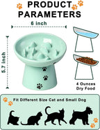 Y YHY Slow Feeder Cat Bowl, Ceramic Cat Slow Feeder Bowl, 6 Inches, Elevated, Anti Vomiting for Dry and Wet Food, Green