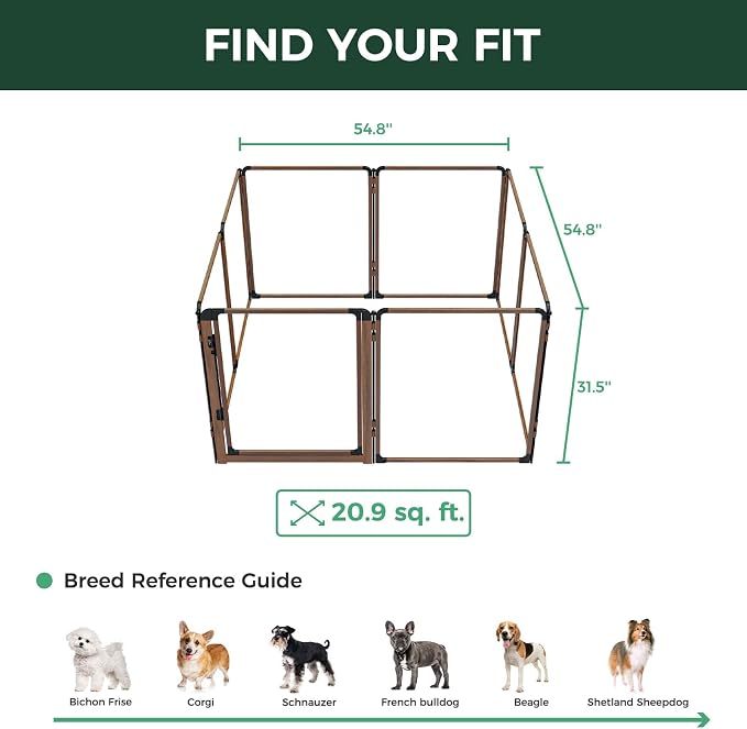 FXW AuraSpace Pro Clear Acrylic Indoor Dog Playpen, 32" H, 8 Panels | Open View, No Climbing Bars, Heavy-duty Metal, DIY Layouts, Easy Access, For Small & Medium Dogs, Patented