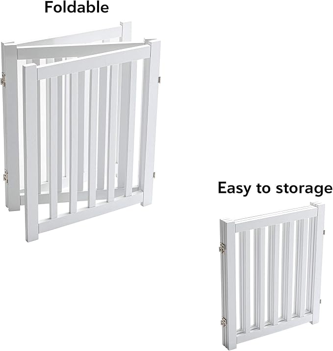 LZRS Wooden Free Standing Foldable Dog Gate Indoor – 60" W x 24" H,Step-Over Safety Pet Gate for Doorways, Stairs, Hallways, Indoor Dog Barrier for Small to Medium Dogs & Puppies, White