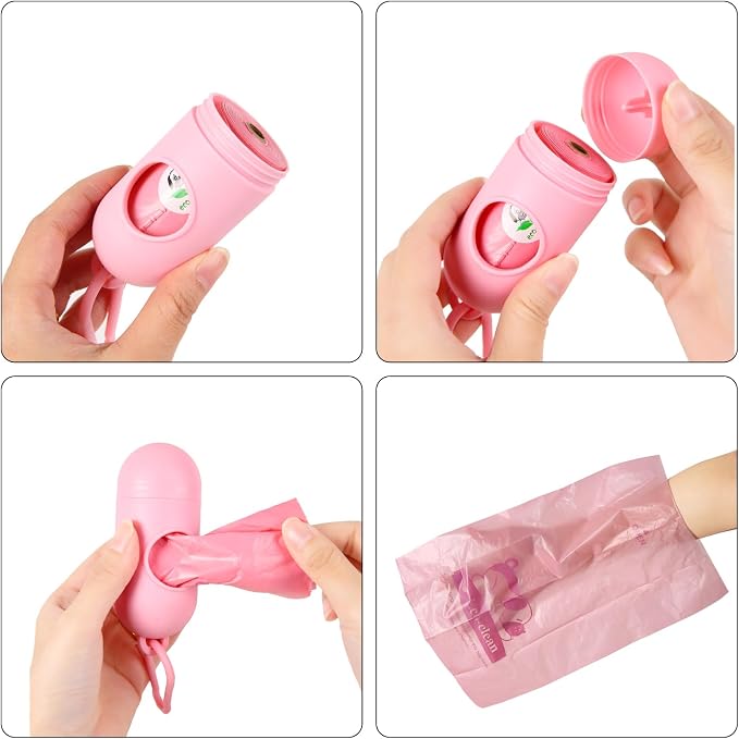 ECO-CLEAN Dog Poop Bags with Dispenser, 360 Count, Cherry Blossom scented | Leak-Proof, Extra-Thick, pink Doggie Waste Bags Rolls, Indoor/Outdoor Use