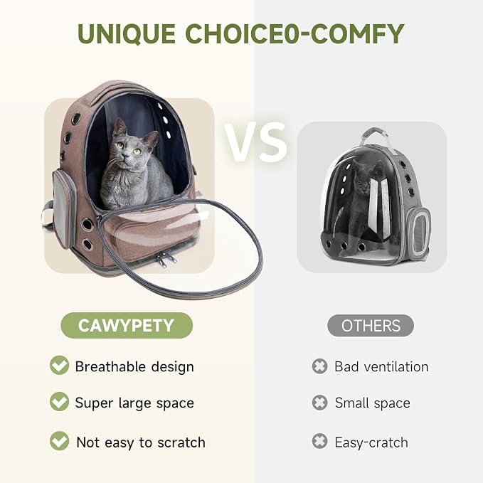 Cawypety Cat Backpack Carrier, Breathable Cat Carrier Large Space Bubble Pet Backpack for Kitty Small Dog up to 15lbs, Transparent & Foldable Pet Carrier for Travel Hiking | Breathable Mesh Cat Backpack Transparent Foldable Pet Clear Carrier Portable f...