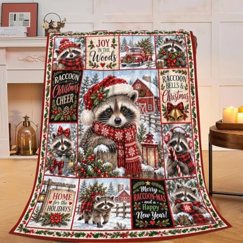 Christmas Raccoon Throw Blanket Snowy Woodland Holiday Gifts 50''x60'' by Fuzawet