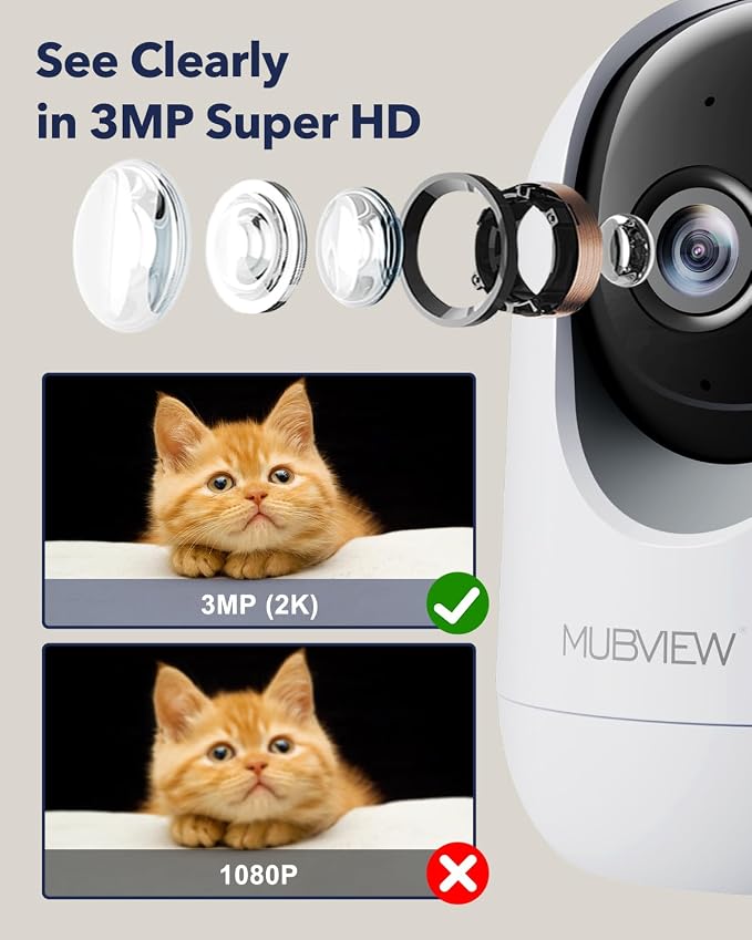 MUBVIEW Pet Camera with Phone App, Indoor Security Camera, 2.4/5GHz WiFi Cameras for Home Security, Wired Cameras for Dog/Elder/Baby, Motion Tracking, PT, 7X24, Two-Way Audio, 2K Night Vision (4 Pack) | Motion tracking, pan-tilt view, 24/7 monitoring, ...