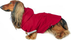 DJANGO Highland Dog Jacket & Raincoat – Water-Repellent, Lined Dog Coat with Hood, Adjustable Fit & Harness Hole – Lightweight Rain & Wind Jacket for Small & Medium Dogs up to 30 lbs (Red, X-Small)