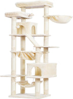 Heybly Cat Tree, 71-Inch-Tall Tower for Indoor Cats with 2 Perches HCT034M | Large Cat Furniture with 2 Big Condos, 2 Hammocks, Basket, Scratching Pad, Multi-Level Cat Condo, Beige