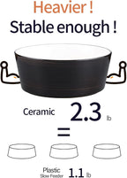 Black Elevated/Raised Dog Bowl Ceramic with Wood Stand for Medium Large Breed,Dog Food Water Dish Heavy Wighted,8 in Non Slip Modern Cute Porcelain Pet Bowl Extra Large Wide