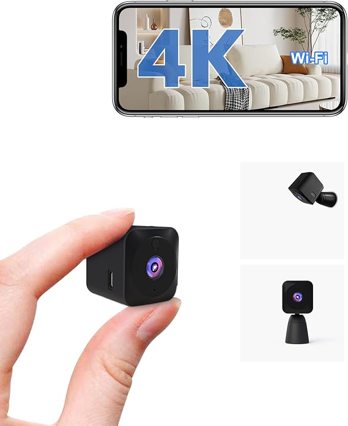 AOBOCAM HD Mini Camera for Indoor Security with App Control Motion Detection & Night Vision Wireless WiFi Rechargeable Pet Camera for Home/Office 24/7 Cycle Save (Dark Black-4K) | Night Vision, Motion Detection, App Control, Rechargeable Battery, for N...