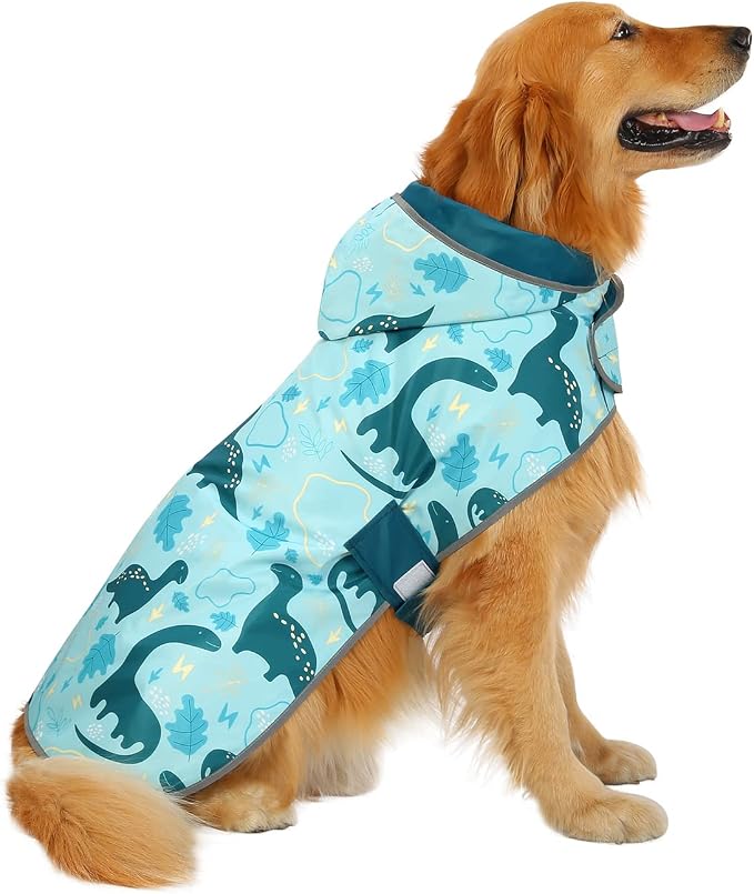 HDE Reversible Hooded Dog Raincoat Slicker Poncho for Small Medium Large Dogs - Dinosaurs - XL - Nylon, Polyester