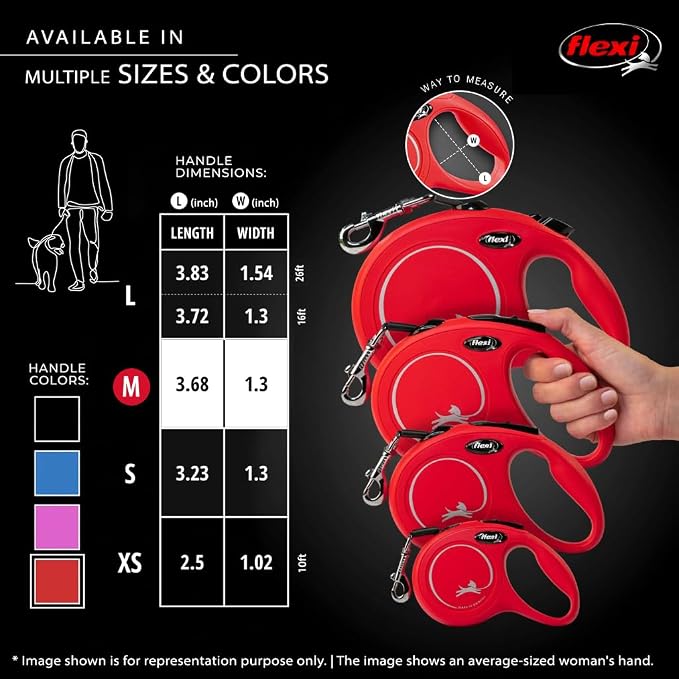 FLEXI® Classic Tape Retractable Dog Leash, Medium, 16 ft - Red | German engineered, original flexi leash, durable quality for dogs up to 55 lbs, tangle-free, walking, reliable brake system