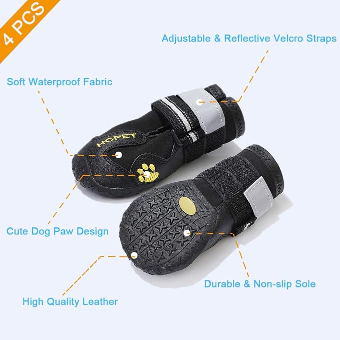 Teamoo Dog Snow Boots for Winter: Durable Waterproof Anti-Slip Dog Booties for Medium Large Size Dogs with Adjustable Reflective Straps - Black Size 6