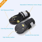 Teamoo Dog Snow Boots for Winter: Durable Waterproof Anti-Slip Dog Booties for Medium Large Size Dogs with Adjustable Reflective Straps - Black Size 6