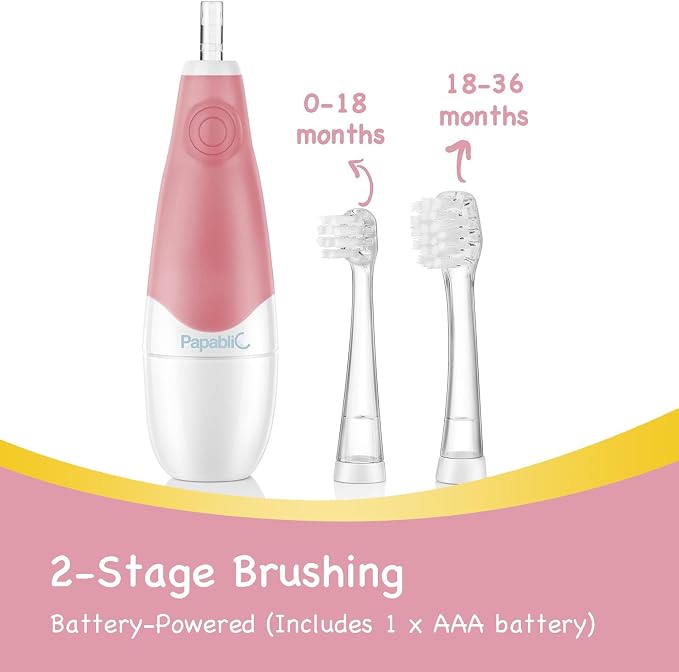 Papablic BabyHandy 2-Stage Sonic Electric Toothbrush for Babies and Toddlers Ages 0-3 Years, Pink | BabyHandy 2-Stage Toddler Electric Toothbrush for Babies and Toddlers Ages 0-3 Years