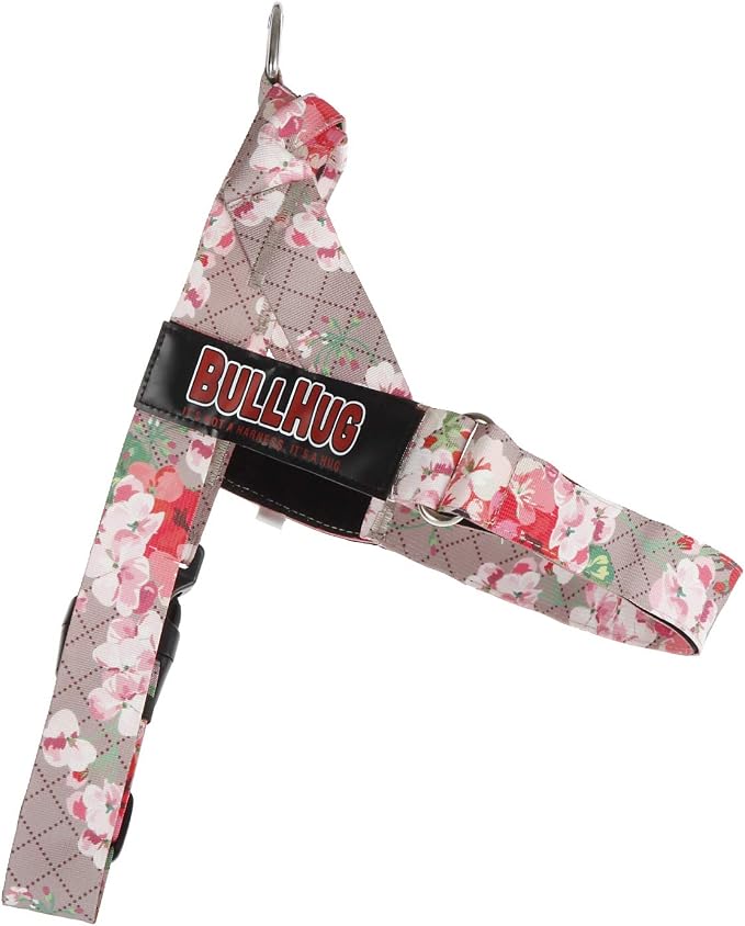 BULLHUG Adjustable Dog Harness– No Pull, No Choke – for English Bulldogs, French Bulldogs, Pugs & Broad-Chested Breeds – Easy, Safe Walks (Pink Floral, XL)