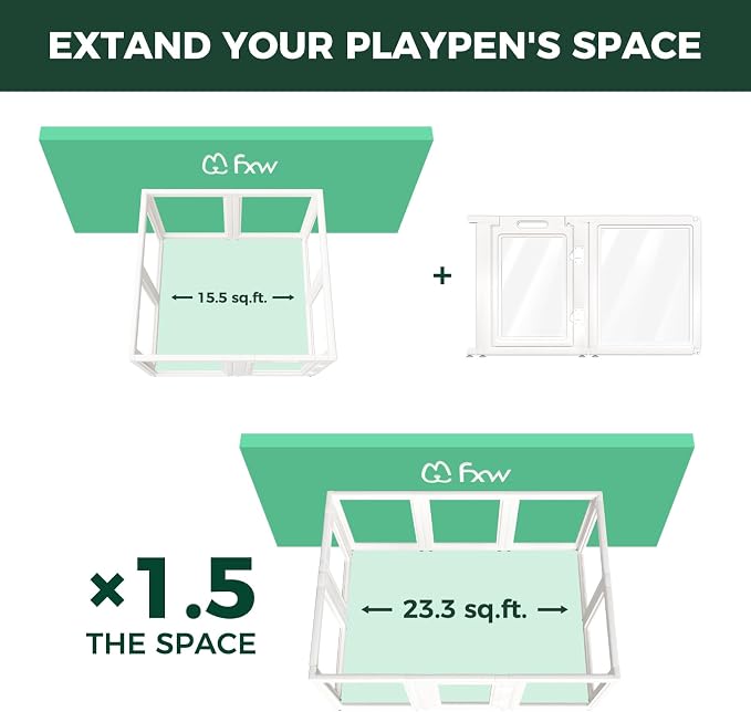 FXW AuraSpace Clear Acrylic Indoor Dog Playpen, 30" H, 2 Panels, White | Open View, Modern Home Fit, No Climbing Bars, Tool-Free Setup, Includes 1 Gate & 1 Panel, For Small & Medium Dogs