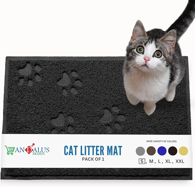 Andalus Small Cat Litter Mat, Pack of 1 - Waterproof, Non-Slip & Easy to Clean Cat Litter Box Mat for Extra Efficient Pet Litter-Trapping, Black (15.75” X 11.75”)
