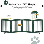 PUPETPO Freestanding Pet Gate for Dogs, Foldable Wooden Dog Gate for House, Indoor Dog Gate for Stairs, Doorways, Step Over Pet Puppy Safety Fence, 80 Inch Wide, 4 Panels 24", Green
