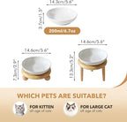 Havniva Elevated Cat Bowls, Cat Food and Water Bowl Set, Ceramic Cat Bowl | Raised Cat Food Bowls, Whisker Friendly, 5.6” Shallow Cat Dishes, Wide Cat Plates, Non-Slip Wood Stand, Two Heights