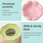 Cute Flower Ceramic Elevated Shallow Cat Bowl for Food & Water | wide and tilted design, whisker-friendly, stable base, dishwasher & microwave safe