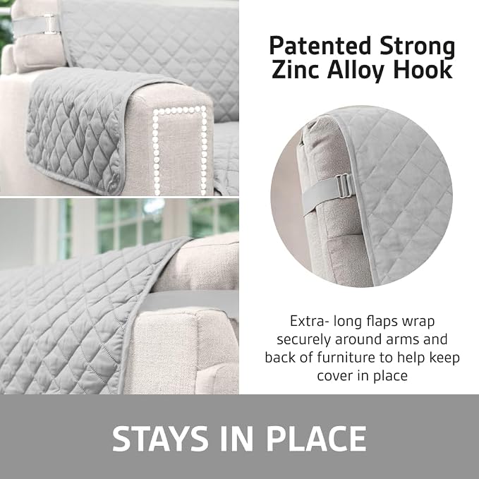 Sofa Shield 100% Waterproof Couch Cover with Patented Straps, Slip & Stain Resistant, Machine Washable Sofa Slipcover for Dogs Cats Pets Kids, 30x30 inch Seat, Sectional Corner, Light Gray