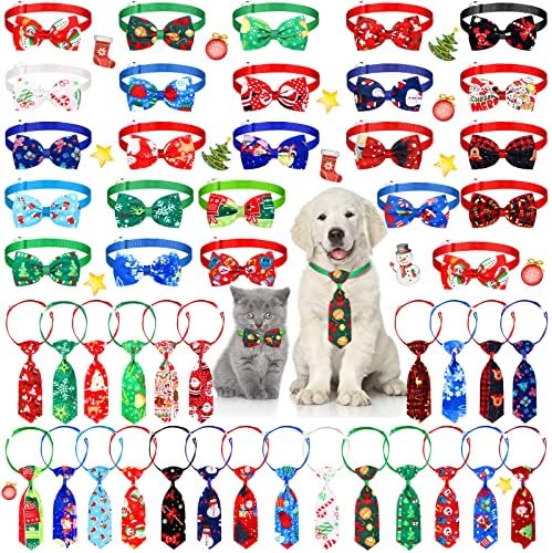 Sadnyy 50 Pcs Christmas Dog Bow Ties Neckties Adjustable Collar by Sadnyy