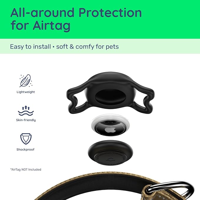 Airtag Dog Collar, Reflective Ultra-Durable Nylon Padded with QR Buckle & IP68 Waterproof Air Tag Holder Compatible for Apple AirTag, Comfortable for Small Medium Large Dogs (Brown, XS)