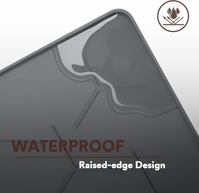 Garoopion Silicone Cat Litter Mat 34×22 inch, Easy to Clean, Dark Gray | Waterproof Silicone Mat with Raised Edges, Catch Litter, Protect Floor from Urine, Multi-Use for Dog/Sink/Kitchen/Boots
