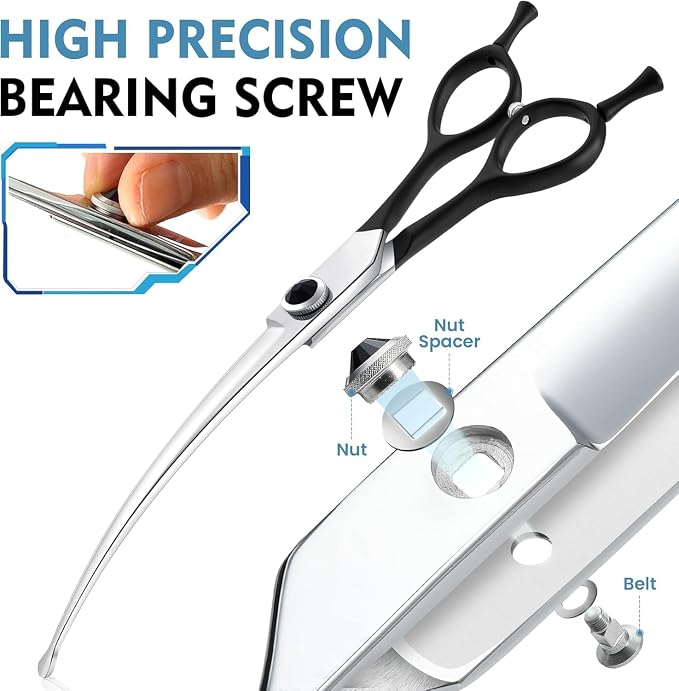 8" Downward Curved Dog Grooming Scissors for Trimming Face and Paws, Safety Round Tip Shears for Pet Dogs and Cats, Professional Pet Grooming Scissors Black