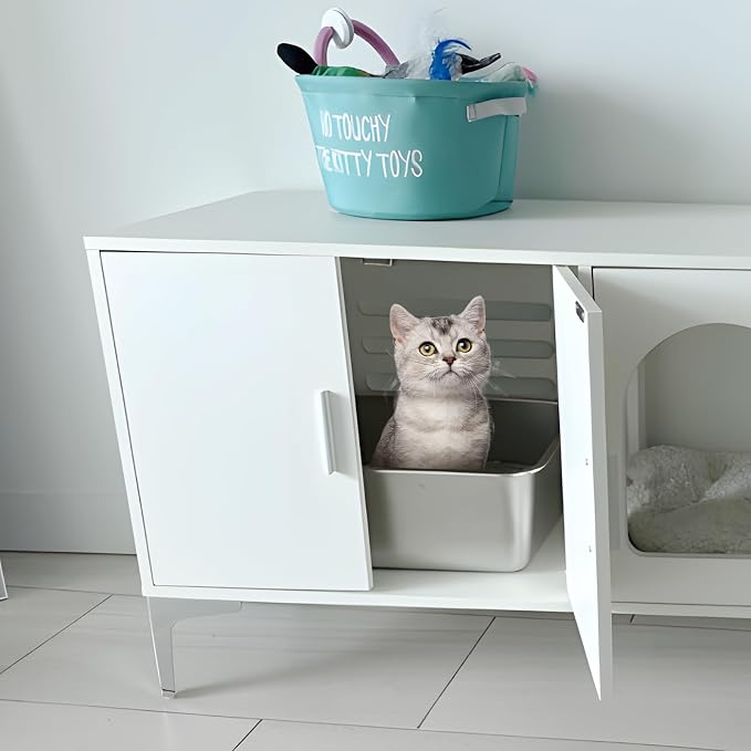 Stainless Steel Litter Box 2 Pack, Metal Cat Litter Box | 18"x14"x6", Easy to Clean, Never Absorb Odor, Non Stick Steel Litterbox for Small to Medium Cats