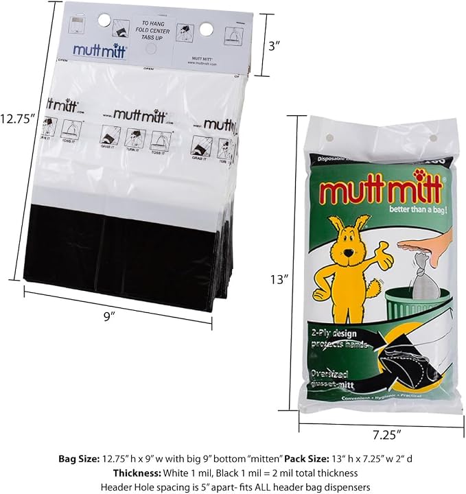 Mutt Mitt® 2-Ply Dog Waste Station Header Bags, 100 Count | Same Mutt Mitt® bags found in dog waste stations, 2-ply mitten design, 300% thicker than mini roll bags