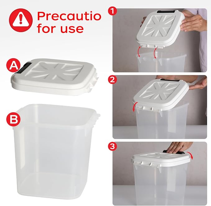 Pet Food Storage Container, 5 lbs Dog Cat Treat Storage Bin with Lid, Dry Food Storage for Dog Treats, Cat Food, Cereal, Rice, Birds (4 lbs) - White | Airtight snap-lock lid, clear BPA-free body, and measuring cup for dog treats, cat food, birdseed, ce...