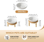 Havniva Elevated Cat Bowls, Ceramic Cat Bowl with Bamboo Stand Wide Opening | 5.7” Raised Cat Food Bowls, Whisker Friendly Cat Dish, Anti-Slip Cat Water Bowls, Shallow Cat Bowls, Cat Food & Water Bowl