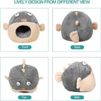 Cat Beds for Indoor Cats-Cat Bed Cave,Cute Lively Pufferfish Shape,Grey L | 2 in 1 Cats House for Kitten with Removable Washable Cushioned Pillow,Soft plush cat Tent for cat Hideaway,Machine Washable
