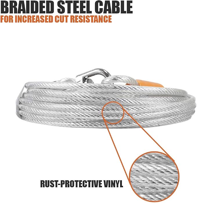 BV Dog Tie Out Cable 25 Feet - Heavy Duty Dog Lead Up to 90 Pounds - Reflective & Rust-Free with Quick Release Swivel Clips & 360° Rotating Clasp - Tangle-Free Dogs Runner for Yard (Silver, Pair)
