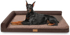 Patas Lague Orthopedic Extra Large Dog Bed Pet Sofa Beds 56''X40''Brown | L Bolster Egg-Crate Foam Dog Couch For Large Sized Dogs, Waterproof Removable Washable Cover, Pet Mat with Nonskid Bottom