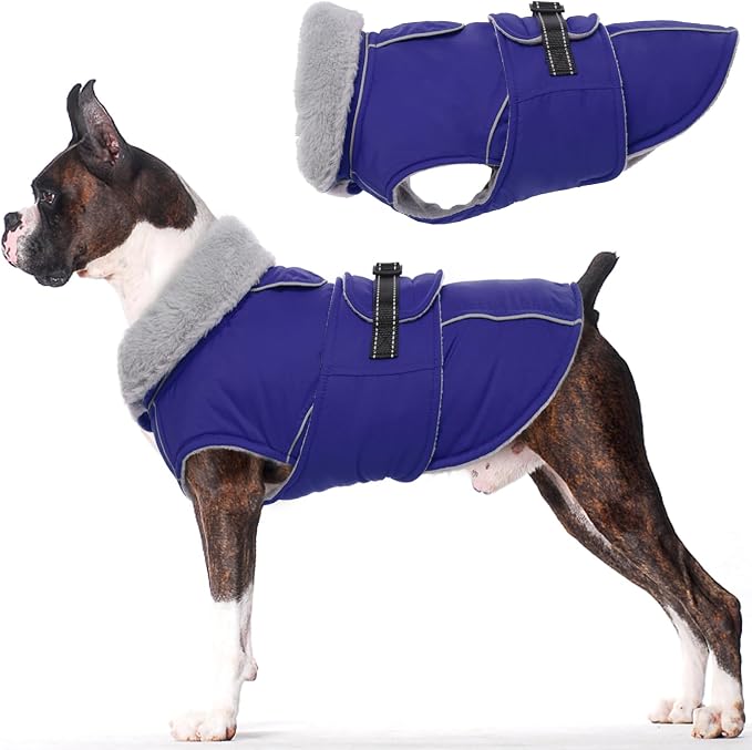 Lelepet Dog Coat Waterproof Dog Jacket Fleece Vest with Adjustable Buckle | Reflective Pet Winter Coat Turtleneck Snowsuit Windproof Cold Weather Coats for Small Medium Large Dogs,Leash Hole,Blue, S