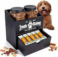 Pet Food Storage Container with Drawer, Wooden Dog Treat Container | Black Pet Food Storage with 2 Plastic Dog Treat Jars for Dog and Cat,Wood Cat Treat Container, Dual Desk & Wall Mount Design