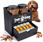 Pet Food Storage Container with Drawer, Wooden Dog Treat Container | Black Pet Food Storage with 2 Plastic Dog Treat Jars for Dog and Cat,Wood Cat Treat Container, Dual Desk & Wall Mount Design