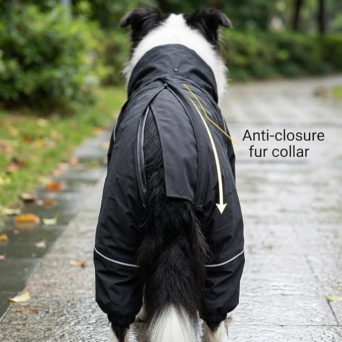 Dog Raincoat for Medium Large Dogs,rain Jacket Coat, Full Leg Coverage Waterproof Rain Suit with Detachable Hood & Tail, Reflective Strips, Snag-Free Top Zipper (Black for Boy, XX-Small)